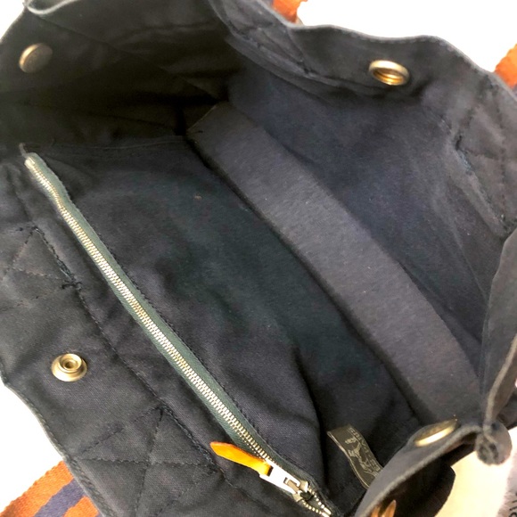 Authentic HERMES Navy Blue & Orange Stripe Cotton Canvas Fourre Tout Tote PM Bag - Picture 8 of 10